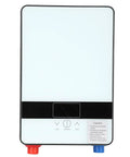 Rock Solid Wall Mounted Tankless Electric Water Heater Packs 4500W Instant Hot Water with control panel and water inlet/outlet.