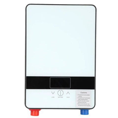 Rock Solid Wall Mounted Tankless Electric Water Heater Packs 4500W Instant Hot Water with control panel and water inlet/outlet.