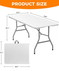 6 Ft Folding Table Outdoor Indoor Plastic Square Dining Table Portable No Assembly Easy Setup For Picnics Parties Camping