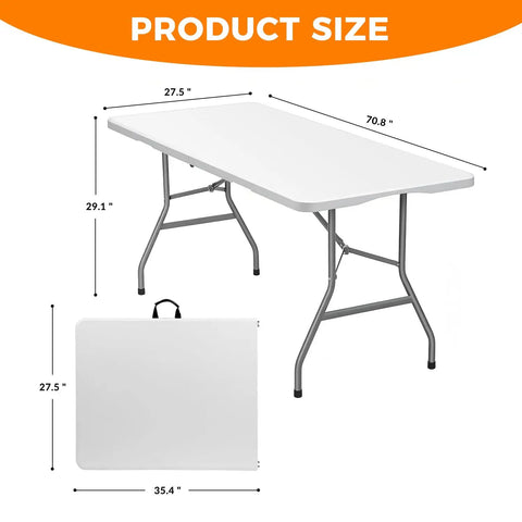 6 Ft Folding Table Outdoor Indoor Plastic Square Dining Table Portable No Assembly Easy Setup For Picnics Parties Camping