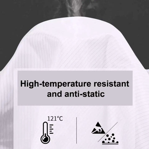 Versatile Two Piece Cleanroom Suit With Built Hood And Ultra Breathable Fabric Designed For Zero Sweat On The Shop Floor Featuring Secure Elastic Cuffs For A Slick Lockdown Profile That Rolls Smooth Throughout The Daily Grind, highlighting high-temperature resistance.