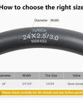 Sizing guide for Beefy Fat Bike Inner Tubes 24 X 2.5 To 3.0 With Schrader Valve AV32mm Butyl Rubber Heavy Duty 2-Pack.
