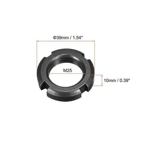 M25x1.5 Fine Pitch Round Slotted Nut Set Four Slot Lock Nuts For Bearings Beefy Carbon Steel Black Finish Industrial Grade
