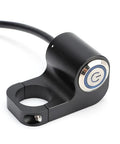 Ride Ready 22mm Stainless Steel Motorcycle Spot Light Switch With Blue Indicator Light, handlebar clamp visible
