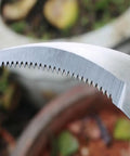 Close-up of serrated stainless steel blade of Handheld Weeding Tool With Serrated Edge For Grass Vines And Branches Durable