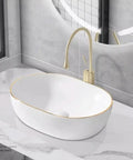 USZWBY Vessel Sinks Light Luxury Small Size Countertop Basin Household Wash Single Ceramic Gold Edge Art Bathroom Bowl Sink on marble surface.