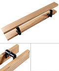 Solid Wood Push Pull Glass Door Handle For Hotels Shops And Homes Ash Wood Door Handle With Anti Corrosion Finish Dope Modern Look Durable Natural Wood Texture Ideal For Commercial And Residential Doors Available In 800mm And 1200mm Lengths, close-up view of ash wood with black mounts