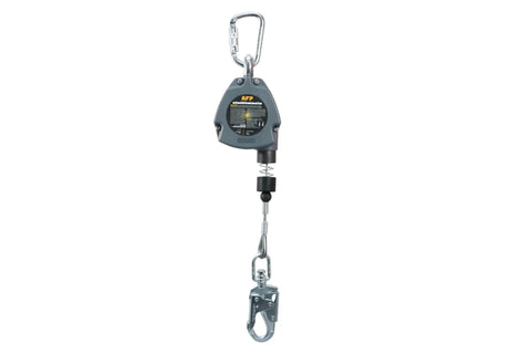No Nonsense 11 Ft Single Leg Self Retracting Lifeline Featuring Smooth Galvanized Steel Cable And Heavy Duty Double Latch Snap Hook for fall protection.