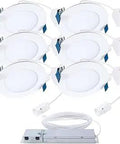 Canless Ultra Thin 4 Inch Recessed LED Wafer Light Starter Kit 6 Pack 605 Lumens Five Color Temperatures Switchable