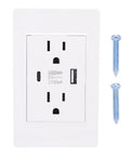 Modern Heavy 15 Amp Wall Receptacle Featuring Legit Dual Usb And Type C Power Nodes Built With Heat Shields Plus Durable Steel Frame For Dead Snappy Device Charging with two screws.