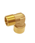 Top Shelf 2 Piece Brass Street Elbow Pipe Fitting 90 Degree 1/4 Inch Npt Male Female Connection Heavy Duty Forged Plumbing Hardware, close-up view.