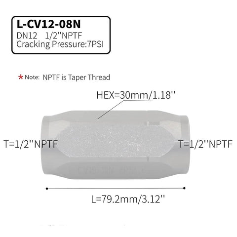 Inline hydraulic check valve, 1/2 in NPTF ports, high-pressure, single-direction non-return valve
