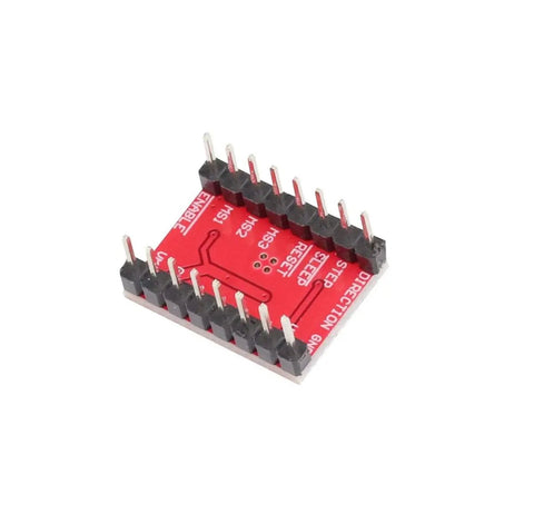 Three Pack A4988 Stepper Motor Driver Boards With Integrated Heat Sinks For Reliable Microstepping On 3D Printers And CNC Units, red circuit board with pins.