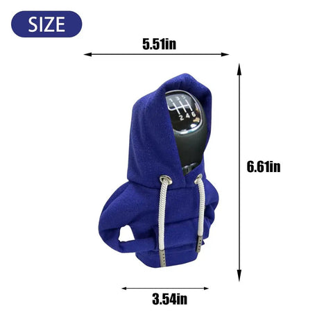 Blue Cozy Hoodie Vibe Gear Shift Cover For Cars, Winter Warm Knit Shift Knob Sleeve, ideal auto interior accessory with size measurements