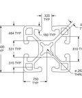 Technical diagram of 1.5 Inch By 1.5 Inch T Slot Aluminum Extrusion 15 Series with measurements, ideal for DIY linear rail and track guide.