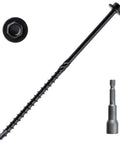 Heavy Duty Timber Screws Six Inch Structural Lag Bolts With Hex Washer Head And Knurled Shank For No Sweat Installs And Rock Solid Wood Framing Comes In A One Hundred Count Pack with hex washer head and screw detail.
