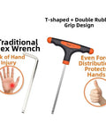 UrbanHui Orange T-Handle Hex Key Wrench Set Features 11 Precision Sizes Made From Durable Chromium Vanadium Steel For Tough Jobs And Pro Grade Torque Delivery Every Time You Fix Stuff Around The House. T-handle hex key wrench with double rubber grip and ball end
