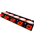 Extra Sturdy Carbon Steel Wall Storage Rack for Spray Bottles and Workshop Tools Built Like a Beast with Hella Room for Clutter and Easy Installation Anywhere in Your Space, featuring six orange holders.