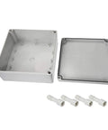 8x8x4 Inch IP65 Weatherproof Junction Box PS Plastic Electrical Enclosure For Outdoor And Indoor Use Dustproof Project Box With Universal Conduit Fittings 1 Pack, open view
