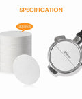 51Mm Espresso Filter Paper For Portafilter Pucks, 400 Count, Fits Barista Express And Similar Espresso Makers, shown with portafilter.
