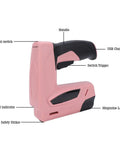 Badass Cordless Electric Staple Gun Featuring Plug And Play Battery Setup Ergonomic Brad Nailer shown with labeled features.