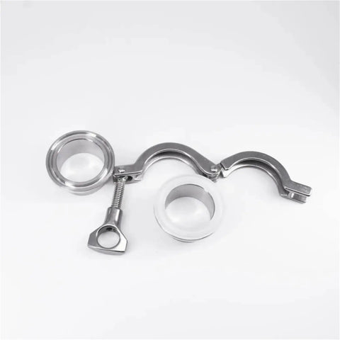 Tri Clamp Set 0.5 Inch Through 10 Inch Stainless SUS316L Sanitary Weld Ferrule Pipe Fittings With PTFE Gasket Food Grade Dairy Brewery Ready Durable Clamp Assembly For Quick Leak Free Easy Fit shown