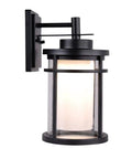 Outdoor Black LED Wall Light For 4 Inch Electrical Box Weather Resistant Medium Sconce With 387 Lumen Output Long Life Non Replaceable LEDs No Fuss Mounting Hardware Included For Quick Setup