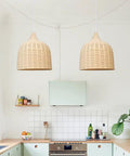 Natural Rattan Woven Pendant Light 13.78 Inch Handmade Ceiling Fixture For Kitchen Island Dining Room Hallway Foyer Dome Shade Chandelier Warm Cozy Vibe Lighting Easy Install Eco Friendly Home Decor above kitchen counter