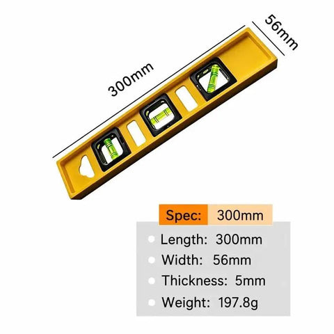 Two piece set Spirit Level Tool, Yellow, Multiple Sizes 24"/12", 300mm level with vials, dimensions 300mm x 56mm.