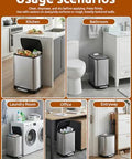 Usage scenarios for transparent wall protectors behind trash cans in kitchens, bathrooms, laundry rooms, offices, and entryways.