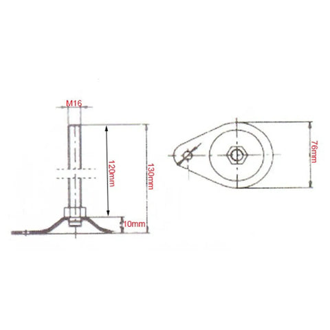 4 Pack M16x120mm Leveling Feet For Furniture With Adjustable Height And Threaded Sockets, Easy Glide Feet To Move Tables Desks Cabinets And Shelves Without Scratching Floors, Great For Home Kitchen Garage Office Workshop; dimension drawing with M16, 120mm
