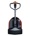 Top Rated 48 Inch By 27 Inch Full Electric Pallet Jack With Lithium Ion Battery, front view showing controls and sturdy design.