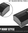 Rugged Hip Roof Portable Steel Tool Box With Metal Latch Closure, 16.7 Inch L X 6.9 Inch W X 4.9 Inch H, Black Finish, Easy Carry Handle