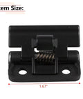 Close-up of Beefed Up Metal Center Console Latch Replacement for Toyota, black latch with spring mechanism, 1.67 inches wide