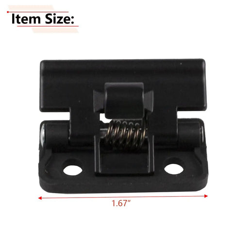 Close-up of Beefed Up Metal Center Console Latch Replacement for Toyota, black latch with spring mechanism, 1.67 inches wide