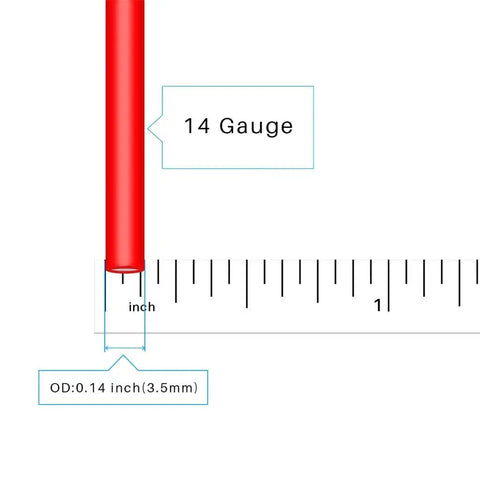 Measurement of red wire from the 14 Gauge Silicone Wire Kit 25ft Each Color Red Black White Blue Green Ultra Flexible Silicone Insulated Stranded