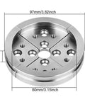 Built Tough Stainless Steel Wood Turning Lathe Chuck Featuring Killer Grip And Sweet Precision Clamping Jaws For Stress Free Woodworking And Quick Machine Tool Swaps Silver, 97mm diameter, precise design.
