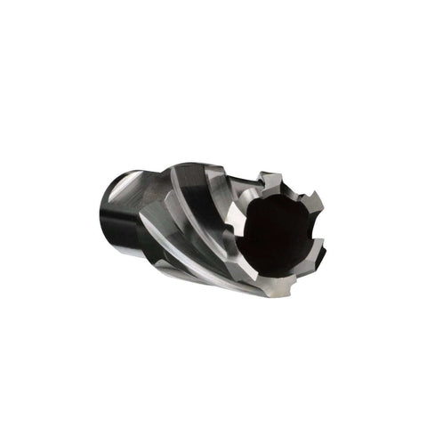 Angled view of annular cutter, 5/8 in diameter by 1 in length, high-speed steel