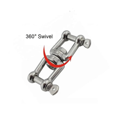 Slick 2 Pack Jaw And Jaw Anchor Swivels Crafted From Tough 304 Stainless Steel For Outdoor Jobs showing a 360° swivel design for smooth rotation.