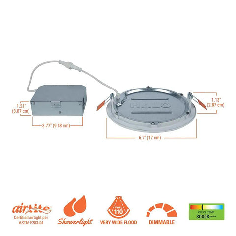 6 Inch Canless LED Recessed Downlight 12 Pack 3000K 900 Lumens Wet Rated Ultra Slim with dimensions and features
