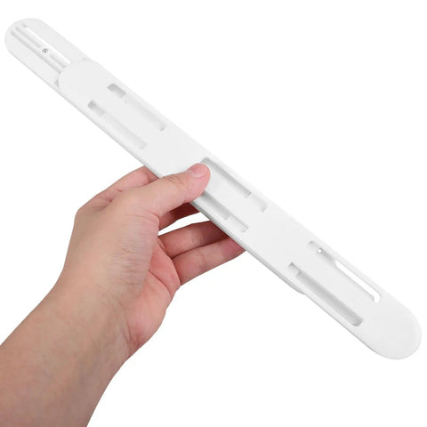Hand holding a 10 inch white ABS slide from 8 Pack White ABS Cabinet Drawer Slides With No Fuss Tool Free Installation And Heavy Duty Load Support