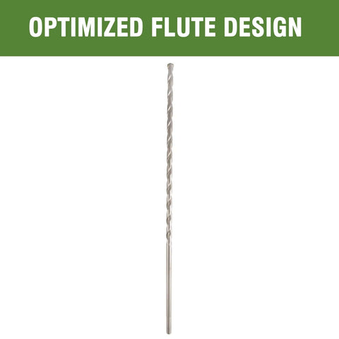 Masonry drill bit, 3/8-in x 18-in, carbide-tipped for concrete/brick, long steel with spiral flute.
