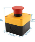 Red Flat Head Momentary Push Button Switch 1NO 1NC AC 660V 10A IP65 Weatherproof in yellow-black box with dimensions