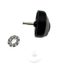 ECOVACS front caster wheel set (3 parts): black wheel, metal axle, bearing ring, and white cap