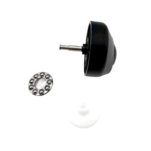 ECOVACS front caster wheel set (3 parts): black wheel, metal axle, bearing ring, and white cap