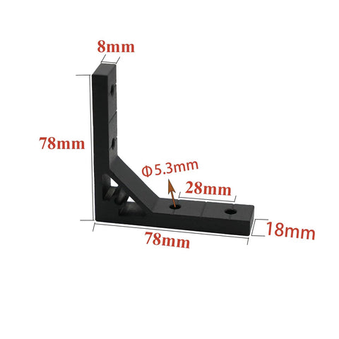 Beefy Heavy Duty Corner Brackets 4 Pack 78x78mm Inside Gusset For 2020 Aluminum Extrusion Profile, black finish with measurements