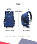 Front and side view of a blue Durable Waterproof Rolling Backpack For Boys Ideal For Elementary And Middle School Students With Wheel Trolley
