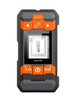 Badass Pro Grade Stud Finder And Wall Scanner With Integrated Probe, top view, showing buttons and display for detecting materials.