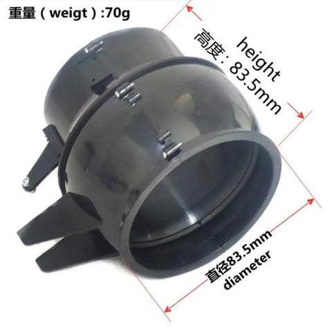 80mm EDF Vector Thrust Nozzle for RC Jet Planes, showing 83.5mm diameter and weight 70g, high performance braking and precise taxiing