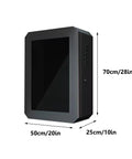 Wall Mount EV Charger Protector Box Waterproof Security Enclosure With Combo Lock Black Shell, side view showing 70cm x 50cm x 25cm dimensions.